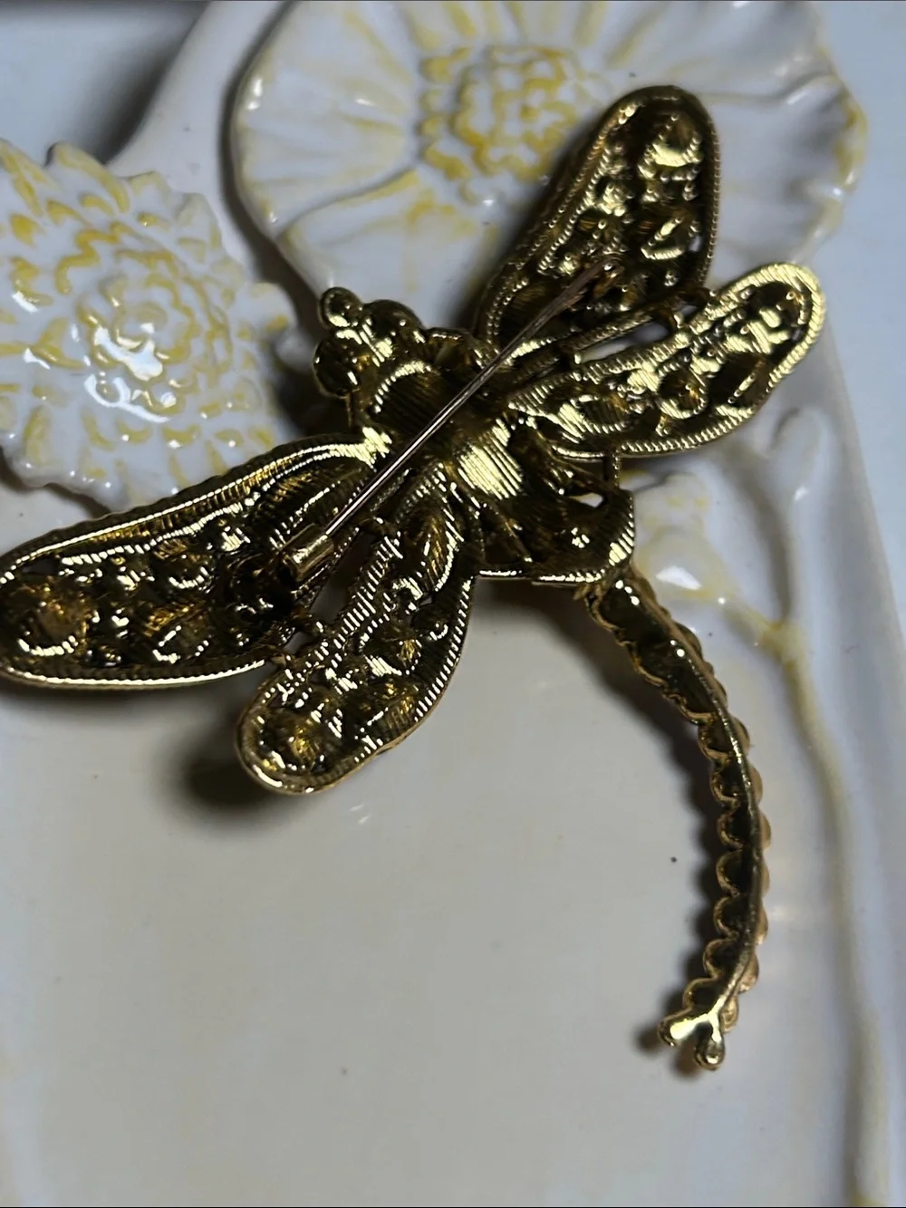 Jeweled Dragonfly Brooch with Purple and Iridescent Stones